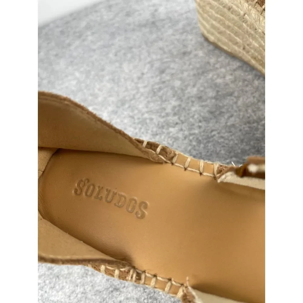 Soludos‎ Womens Tan Suede Espadrille Platform Wedge Sandals Size 6.5 EU 37